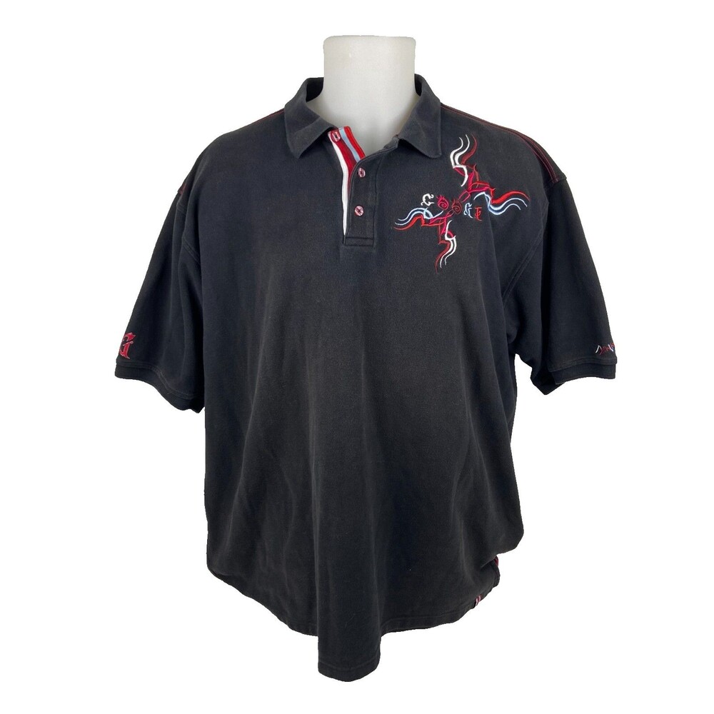 COOGI Men Polo Shirt 4XL Black Embroidered Spellout Urban Casual Cotton Big Tall